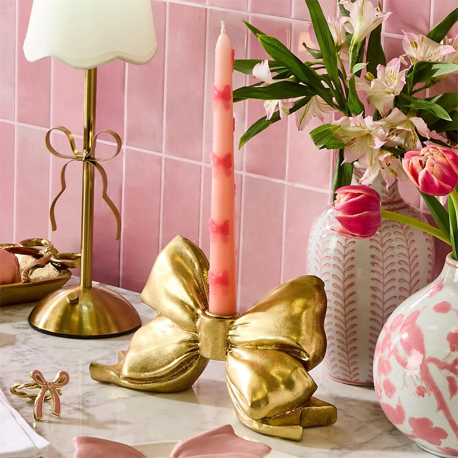 Gold Bow Taper Candle Holder - Image 2